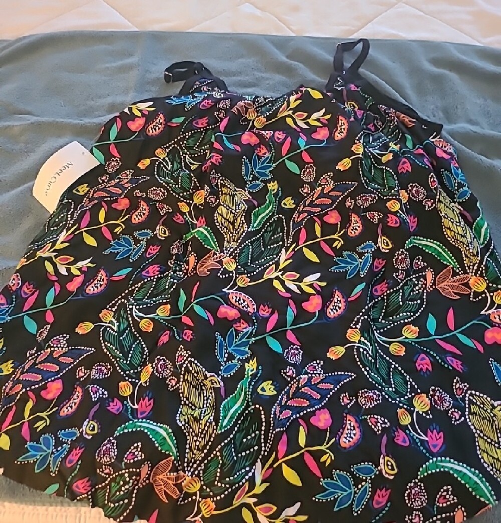 Black Floral Multicolor Womens Tankini Bathing Suit Top - Picture 3 of 3